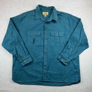 VTG Cabelas Deerskin Soft Chamois Button Shirt Men XXL Teal Blue Outdoor Rugged